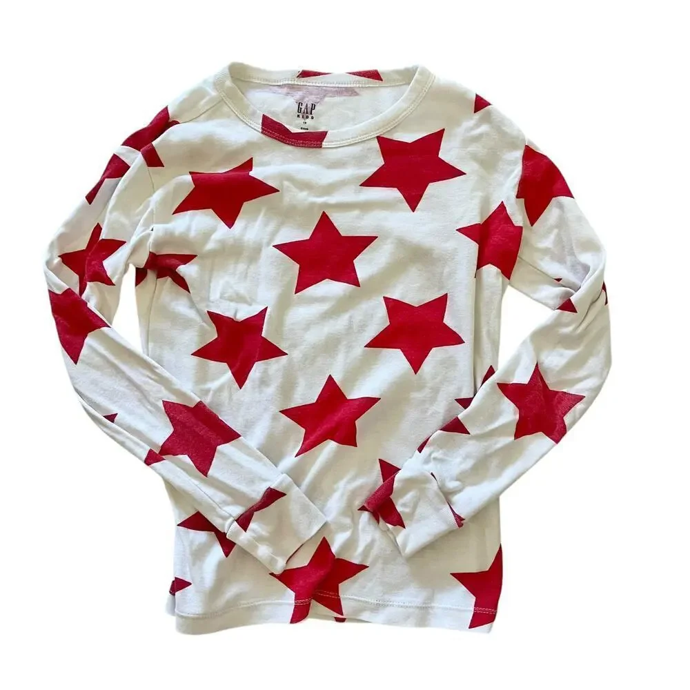 Gap Kids Red Star Two-Piece White Cotton Unisex Pajamas Youth Size 10